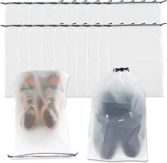100 Pcs clear Shoe Bags for Travel,11.8“ x 15.7”,Drawstring Travel Shoe Bags for Packing，Waterproof Dustproof Portable Travel Shoe Storage Bag for Men and Women