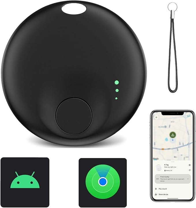 Mini Bluetooth Tracker,Air Tracker Tags for iOS/Android, Key Finder with Sound - Compatible with Apple Find My and Google Find My Device, Tracks Keys/Wallets/Luggage/Pets, No Subscription(Black-1Pcs)