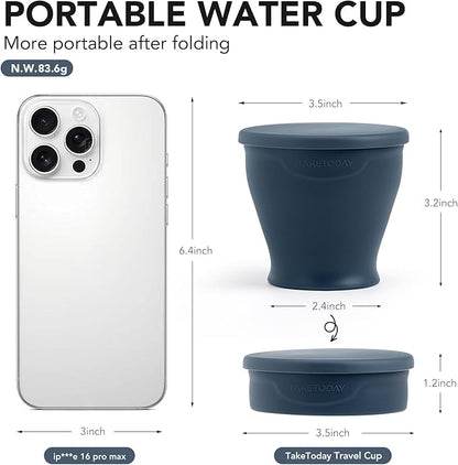 TakeToday 4PCS Collapsible Travel Cup - Silicone Foldable Water Cup, BPA-Free with Lid & Waterproof Bag - Drinking Cup Set for Camping, Outdoors & International Travel