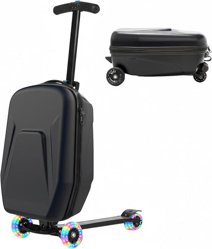 20" Hardshell Scooter Suitcase for Kid & Adult Foldable 2 in 1 Ride on Carry on Travel Trolley Scooter Luggage With Wheels