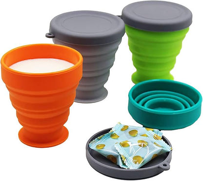 Collapsible Silicone Cup - 6 Piece Collapsible Silicone cup with Lid, Expandable Drinking Glasses Set, Reusable cup, Suitable for Camping and Hiking