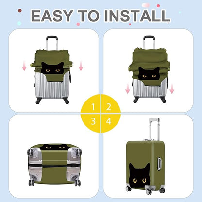 ANNA QUEEN Peeking Black Cat Luggage Cover, Cute Cat Eyes Design Suitcase Protector, Stretchable Washable Travel Sleeve for 28-30 Inch Luggage