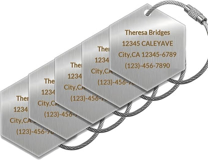 (5Pack Made in USA) Custom Personalized Luggage Tags-Customized Unique tag for Suitcase Backpack Travel,Bags (Hexagon (2 × 2))