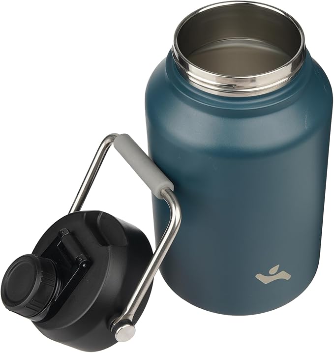 Half Gallon Jug with Handle,64 oz Insulated Water Bottle with Carrying Pouch,Double Wall Vacuum Stainless Steel Metal Bottle,Navy blue