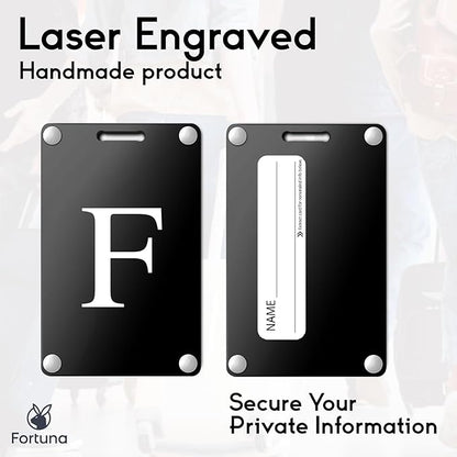 Premium 3-Layer Aluminum Luggage Tags by Fortuna - Easy to Claim, Laser-Engraved, Plastic-Free, and Eco-Friendly Luggage Tag Holders, 2-Pack, Black (F)