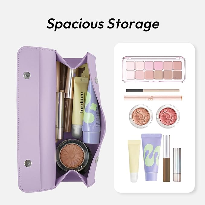 carrotez Stylish PU Leather Makeup Bag: Versatile Travel Toiletry Bag & Cosmetic Pouch, Small Makeup Organizer for Purse Essentials - Ideal Makeup Brush Holder & Sunglasses Case for Women - Violet