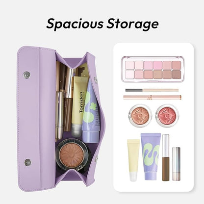 carrotez Stylish PU Leather Makeup Bag: Versatile Travel Toiletry Bag & Cosmetic Pouch, Small Makeup Organizer for Purse Essentials - Ideal Makeup Brush Holder & Sunglasses Case for Women - Violet