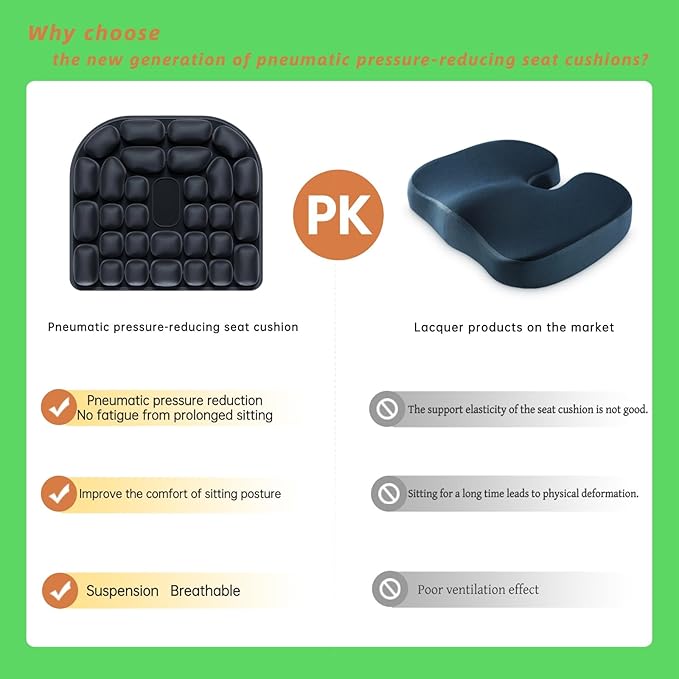 Portable seat Cushion Comfortable Inflatable seat Cushion Suitable for Office Chairs Long Drives Flights Long Trips or Wheelchair use Improve The Comfort of Sitting Posture Black