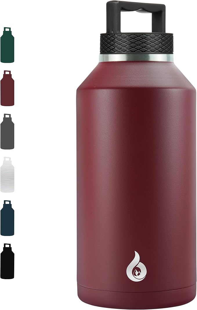 BJPKPK Half Gallon Water Bottle Insulated, Dishwasher Safe 64 oz Water Bottle with Handle, Leakproof BPA Free Thermal Flasks, Large Stainless Steel Jug for Sports, Brick Red
