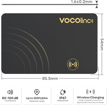 [Apple MFi Certified] VOCOlinc Air Card Tag Rechargeable Wallet Tracker 1.6mm, Item Finder Work with Apple Find My APP (iOS Only, Android not Supported), Bluetooth Locator for Luggage, Suitcase, Bags