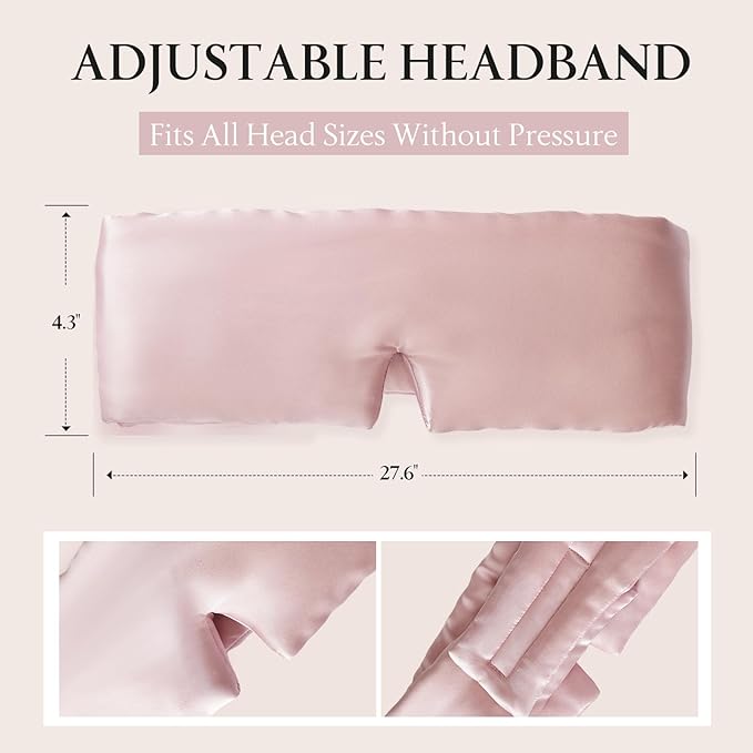 100% Mulberry Silk Sleep Mask, Eye Mask for Deep Sleep and Travel, Soft Breathable Eye Cover with Adjustable Headband (Lotus Pink)