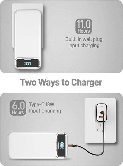 Portable Charger Power Bank with Built in Cables and AC Wall Plug,PD20W&SCP22.5W USB-C Super Fast Charging,20000mAh Travel Phone Charging,LED Display Battery Pack Compatible All iPhone Samsung etc