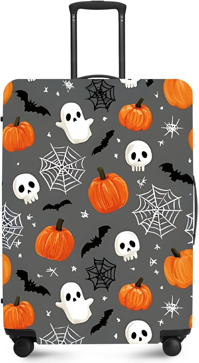 ANNA QUEEN Travel Pumpkin Spooky Halloween Luggage Cover Halloween Decorations Suitcase Protector Suitcase Cover Anti-Scratch,Stretchable Luggage Travel Bag Cover Washable