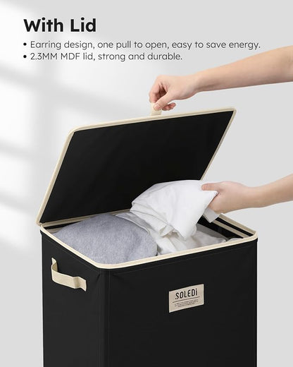 SOLEDI Laundry Hamper with Lid 100L Large & Tall Collapsible Laundry Basket, Clothes Hamper with Bag Removable Easy to Carry, Dirty Hampers for Bedroom, Bathroom, Dorm, College, Pitch Black