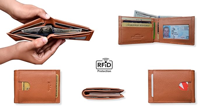KARAKORAM LEATHER Artisan Made Premium Cowhide Leather Slim BiFold Wallet for Men | RFID Blocking Front Pocket Everyday Carry | Fits 12-14 Cards with 2 External Quick Access Slots (Sandstone Tan)