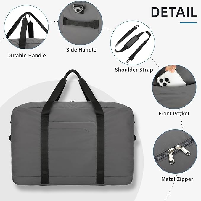 80L Foldable Travel Duffle Bag - Lightweight Duffel Bag for Women & Men, Large Packable Travel Bag for Weekend Trips, Camping & RV Travel (Grey)