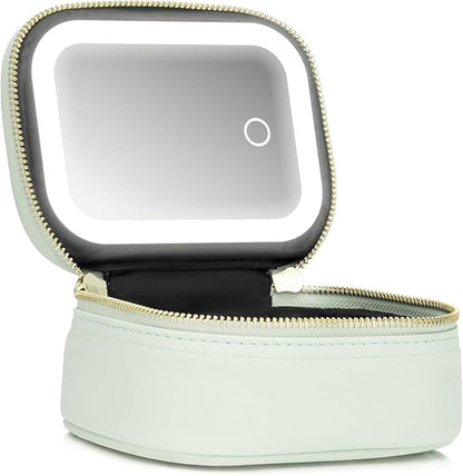 Small Makeup Bag with Led Mirror, Mini Travel Make up Bag 3 Light Modes Adjustable Brightness, for Women Organizer Cosmetic Bag, Portable Travel Train Toiletry Bag, for Pool Parties Work Touch-Ups