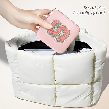 SANDJEST Personalized Jewelry Box, Pink Travel Jewelry Box with Initial S, Small Monogrammed Jewelry Case Organizer for Girls Women Teen Kids, Mini Travel Essentials Gifts for Birthday Christmas