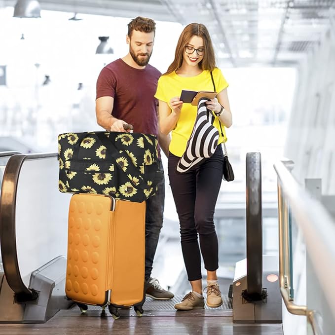 F.FETIVIN Weekender Bag Carry On Travel Duffle Medium Overnight Bag for Women(Sunflower)