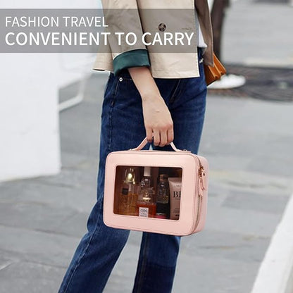 Pinkmik Clear Makeup Bag for Women Waterproof Travel Cosmetics and Toiletries Case Portable Makeup Oaganizer Bag Clear Car Bag with Zipper (Pink, M+L-1)