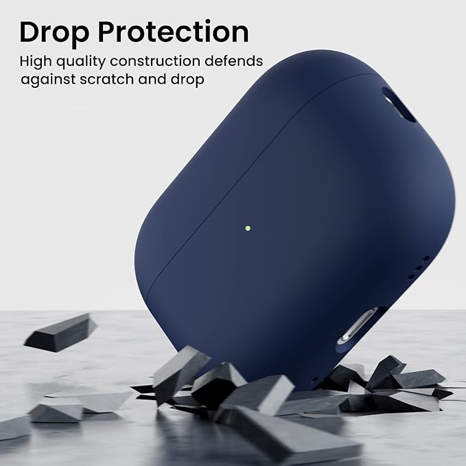 ORNARTO Compatible with AirPods Pro 2 Case 2022, Full Protective Hybrid Silicone for AirPods Pro 2nd Generation Case, Front LED Visible Skin Cover-Navy Blue