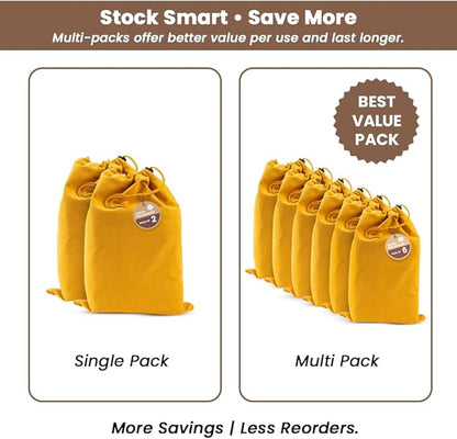 LFH Cotton Rich Shoe Storage Bags with Drawstring, Dustproof Breathable Reusable Organizer, Perfect For Travel, Dorm, Hotel, College, Gym, Easy to Carry, Machine Washable 12"x17" (Pack of 2) - Golden