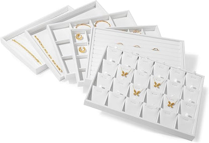 Oirlv Premium White Leather Stackable Jewelry Tray 18 Gird Necklace Bracelet Organizer Showcase Necklace Display Tray