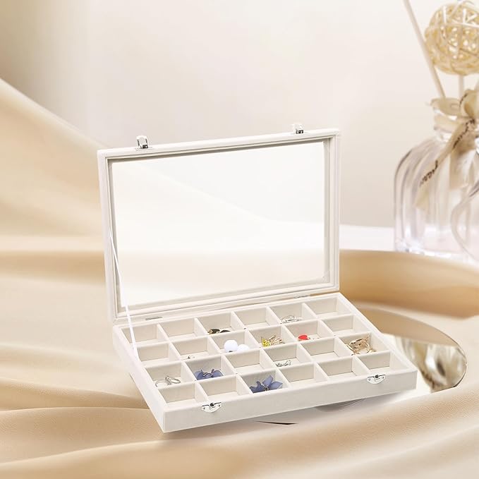 Stratalife Jewelry Organizer Stackable Earring Organizer Tray with Lid Jewelry Storage Tray for Earring Necklace Drawer Display Idea for Mom from Daughter (30 Grids)