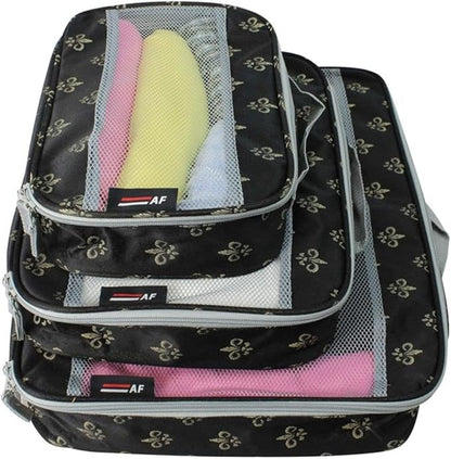 Pemberly Row Traditional Polyester 3 Piece Packing Cubes Set in Black