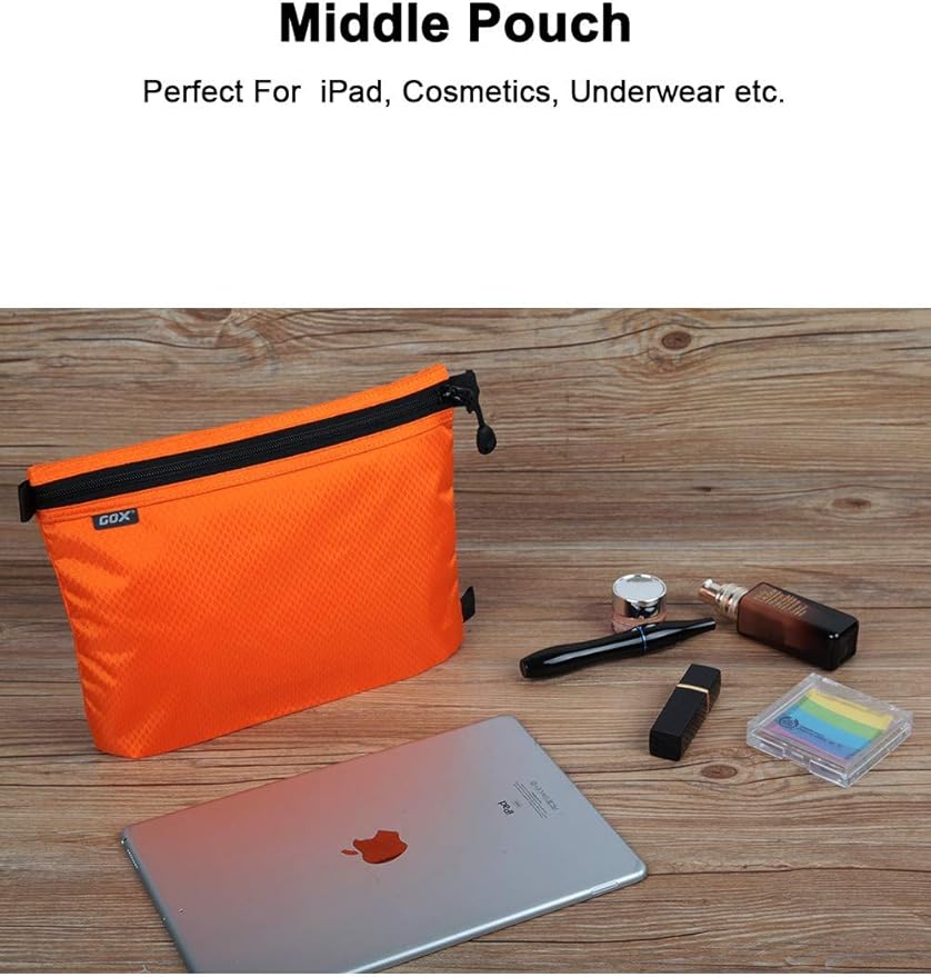 GOX 3 Pack Travel Toiletry Bag for Men Carry On Packing Organizer Zipper Pouch Portable Cosmetic Pouch Accessory Document Electronics (Orange)