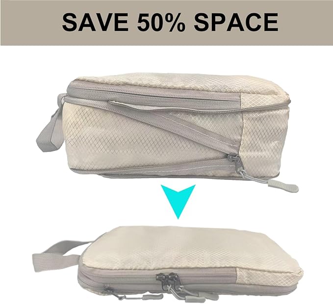 Compression Packing Cubes, 8 Set Organizers for Carry On Suitcases, Travel Essentials, Lightweight Expandable Luggage and Accessories (BEIGE)