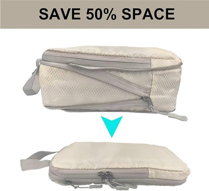 Compression Packing Cubes, 8 Set Organizers for Carry On Suitcases, Travel Essentials, Lightweight Expandable Luggage and Accessories (BEIGE)