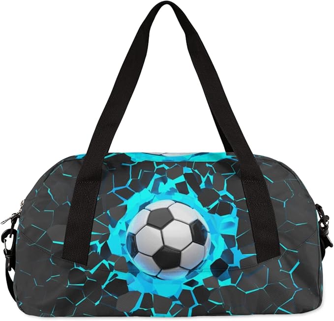 3D Light Wall Football Soccer Pattern Gym Duffle Bag for Kids,Sports Bag for Teens Boys & Girls Small Waterproof Overnight Weekender Carry School Practice Travel Bag