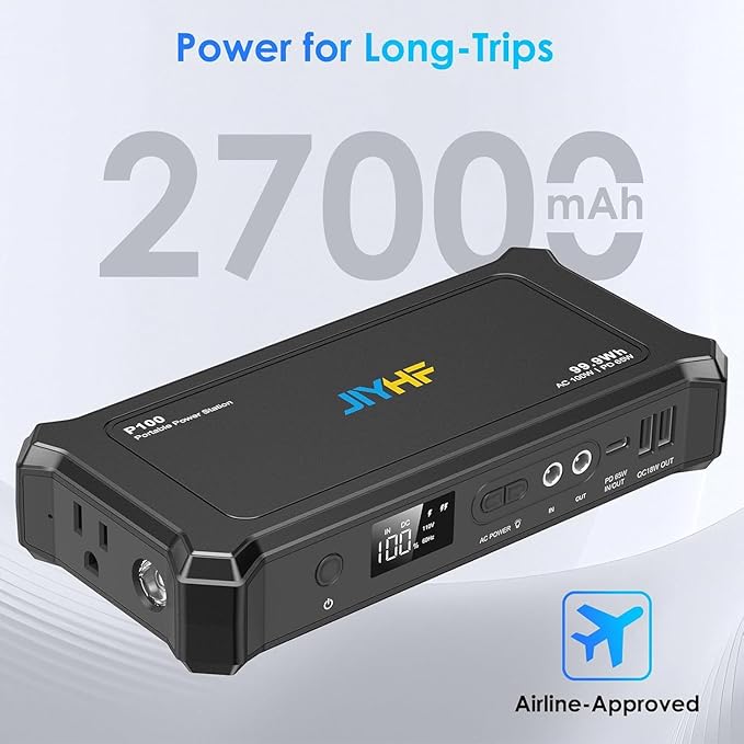 JIYHF Portable Power Bank with AC Outlet - 99.9Wh Backup Battery, 100W AC & 65W USB-C PD Fast Charging Ideal for Outdoor Work