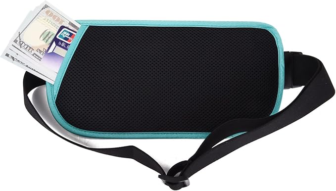 RFID Blocking Money Belt for Men Women, Slim Fanny Pack for Travel，Running,Conceal Waist Wallet for Passport Holder,Phone,Cash(Black Mint Green)