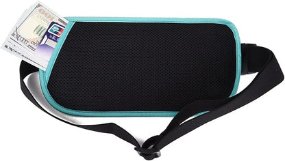 RFID Blocking Money Belt for Men Women, Slim Fanny Pack for Travel，Running,Conceal Waist Wallet for Passport Holder,Phone,Cash(Black Mint Green)
