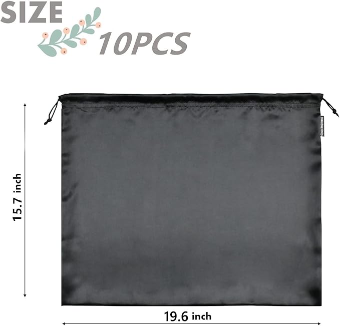 10 Pack Dust Bags for Purses and Handbags, Silk Dust Cover Storage Bag with Drawstring Travel Storage Pouch for Handbag Purse Shoes Boots (Black, 19.6 × 15.7 in)