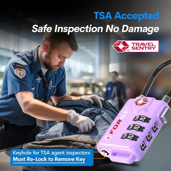 Forge TSA Approved Luggage Locks, Re-settable Combination with Alloy Body, Purple 4 Locks.