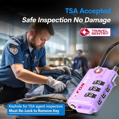 Forge TSA Approved Luggage Locks, Re-settable Combination with Alloy Body, Purple 4 Locks.