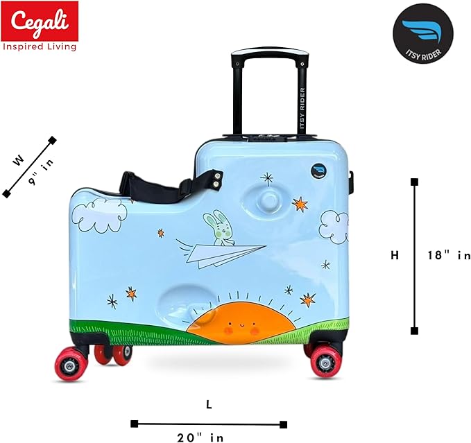 2025 Itsy Rider 20" Ride-on Suitcase for Kids with Double Spinner Red Wheels (Blue Flyer)