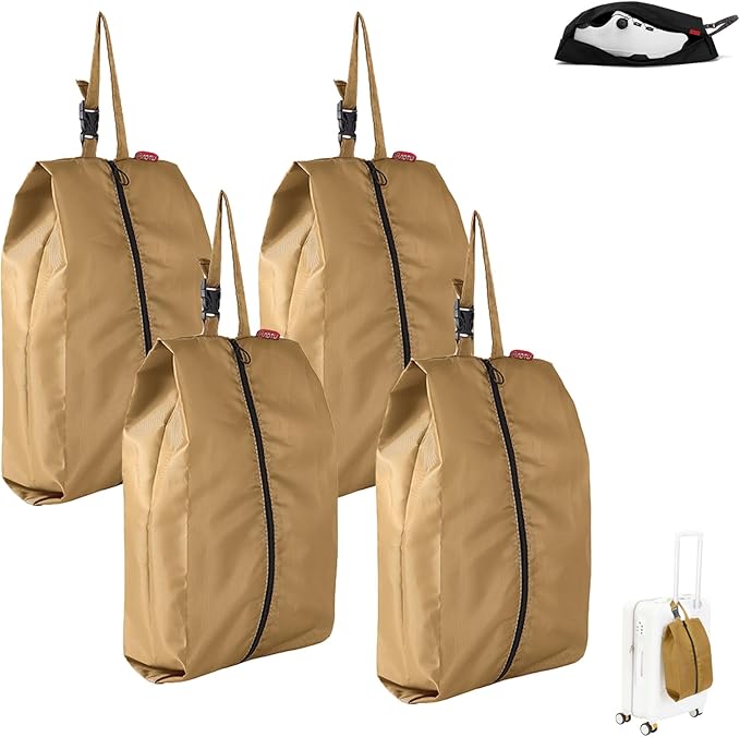 4Pack Travel Shoe Bags for Packing in Suitcase - Cleat Bags for Sports Smell Proof with Snap and Zipper, Waterproof Dustproof Shoe Pouch for Golf Soccer Gym Sports Travel (Black)