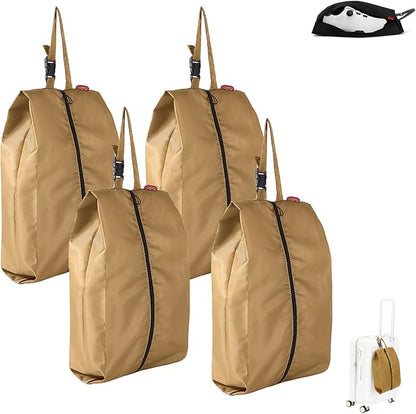 4Pack Travel Shoe Bags for Packing in Suitcase - Cleat Bags for Sports Smell Proof with Snap and Zipper, Waterproof Dustproof Shoe Pouch for Golf Soccer Gym Sports Travel (Black)