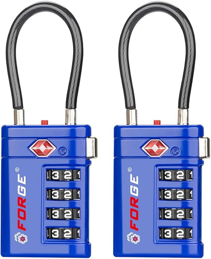 Forge TSA Approved Luggage Locks 4 Digit Combination TSA Travel Locks with TSA008, Open Alert Indicator, Zinc Alloy Body for Luggage, Suitcase, Backpack, and More. Blue 2 Locks.