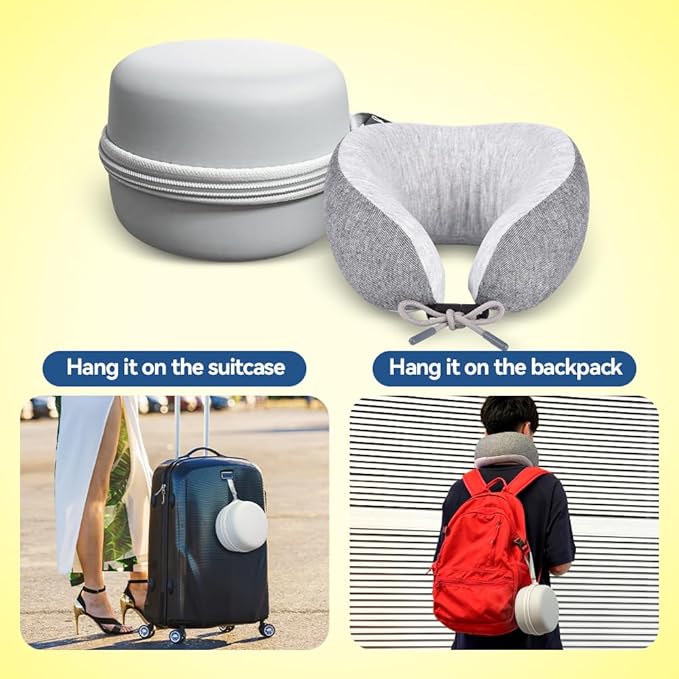 Memory Foam Neck Pillow for Travel Adjustable Airplane Pillow 100 Percent Memory Foam Ergonomic Support for Sleeping on Flights Cars Office Home Use for Adults Men Women