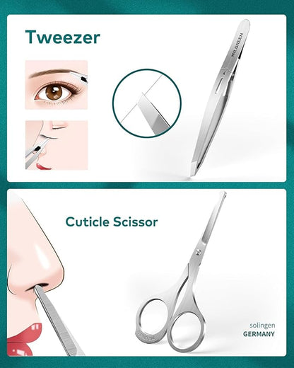 MR.GREEN 8-in-1 Manicure & Pedicure Set – Professional German Stainless Steel Nail Clippers Grooming Kit with Splash-Proof Nail Clipper & Leather Travel Case (Chestnut Brown)