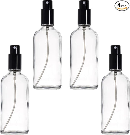 YIZHAO Clear Glass Spray Bottles 4oz, with Small Fine Mist Spray, Metal Cap, Refillable for Essential Oil,Travel,Cleaning,Perfume,Aromatherapy,Makeup – 4 Pcs