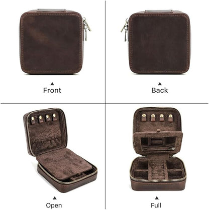 CONTACTS Genuine Leather Jewelry Box Travel Jewelry Storage Organizer for Men Portable Case for Cufflinks Ring Necklace Earrings with Mirror, Square+mirror, Coffee