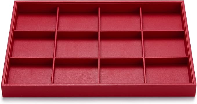 Oirlv Gorgeous Red Leather Jewelry Tray 12 Grid Jewelry Drawer Organizer Bracelet Earrings Watches Storage