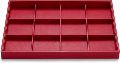 Oirlv Gorgeous Red Leather Jewelry Tray 12 Grid Jewelry Drawer Organizer Bracelet Earrings Watches Storage