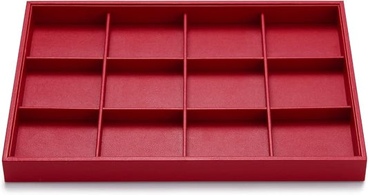 Oirlv Gorgeous Red Leather Jewelry Tray 12 Grid Jewelry Drawer Organizer Bracelet Earrings Watches Storage